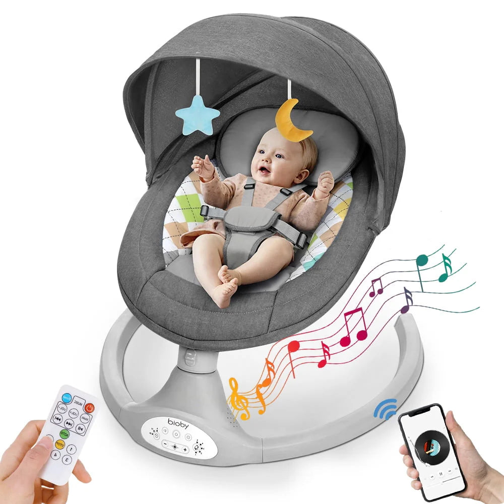 Electric Baby Swing with Remote Control, 5 Swing Speeds, Grey J34167