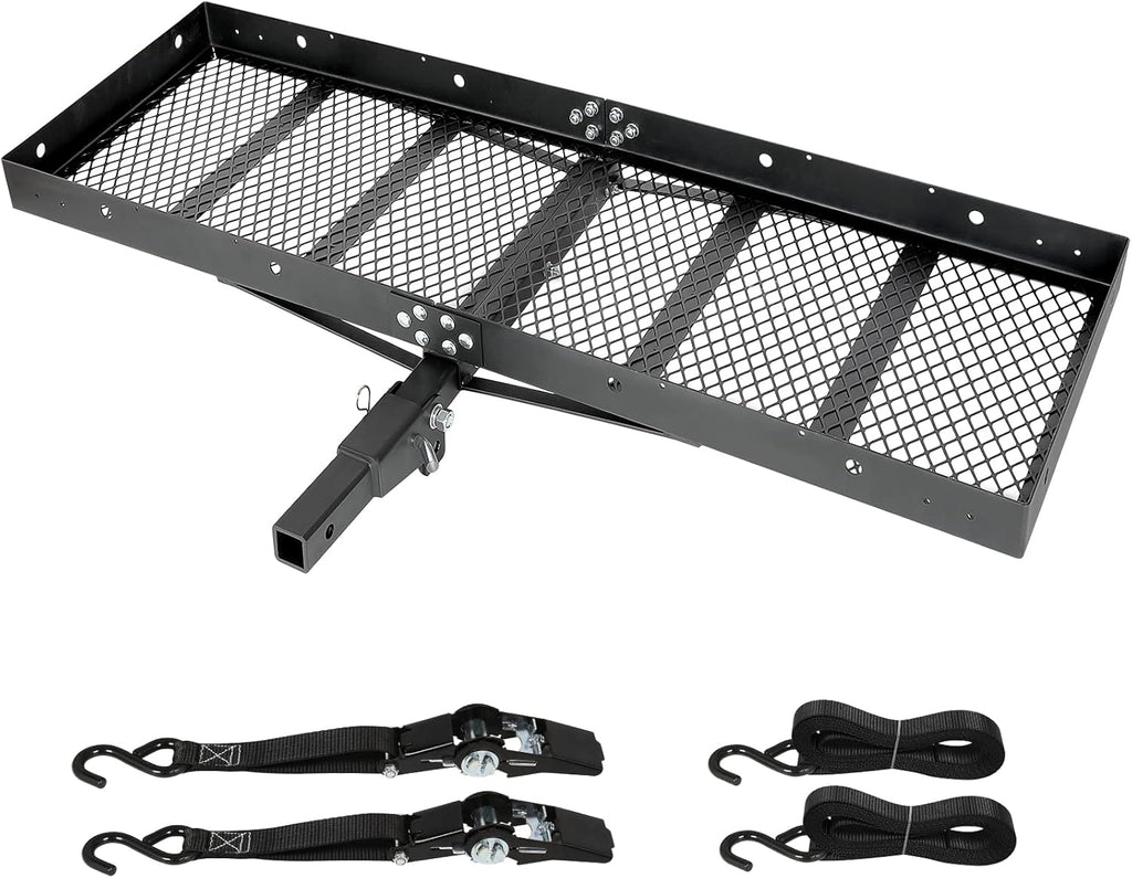 Black Steel Hitch Cargo Carrier with Ratchet Straps B5951