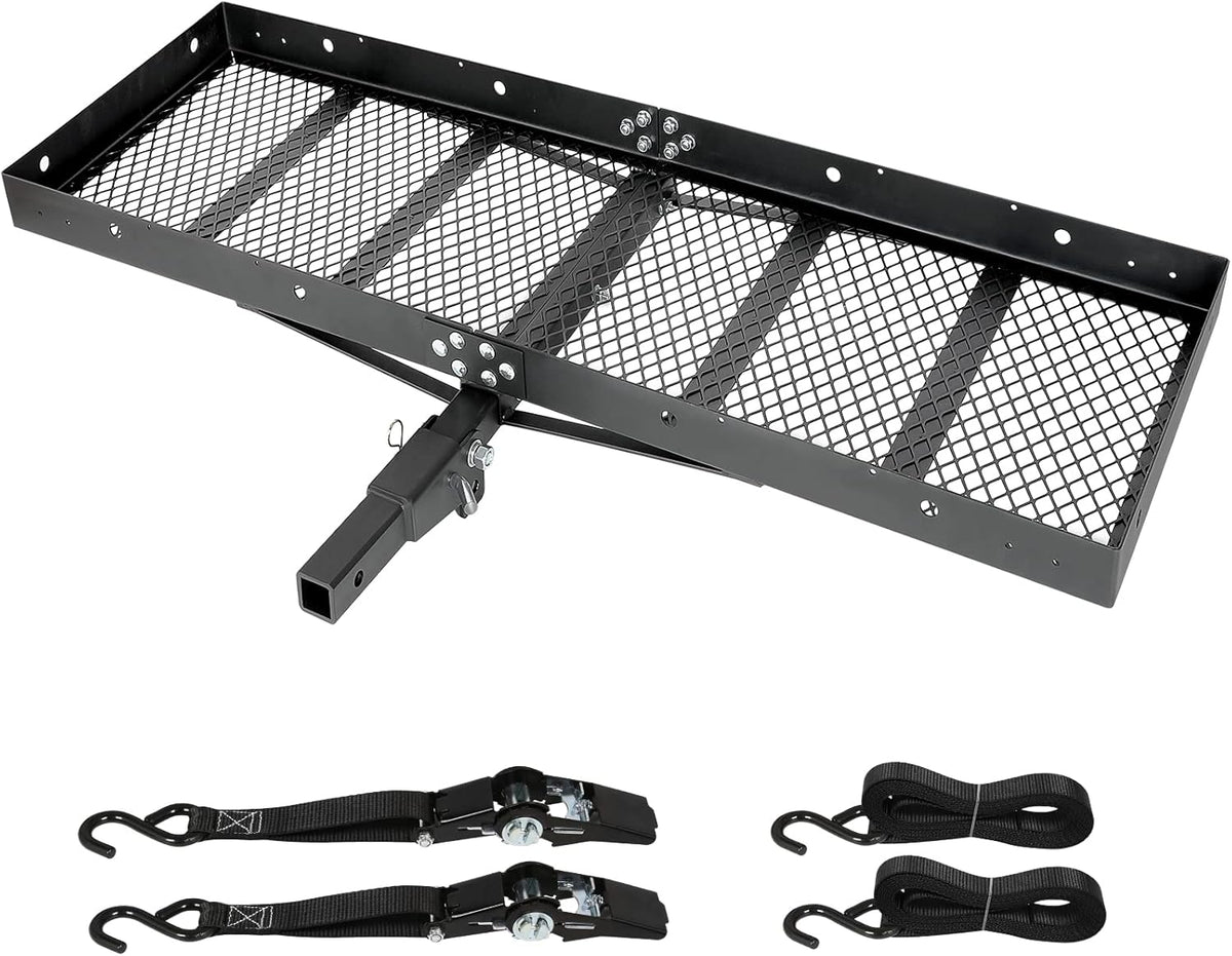 Black Steel Hitch Cargo Carrier with Ratchet Straps B5951