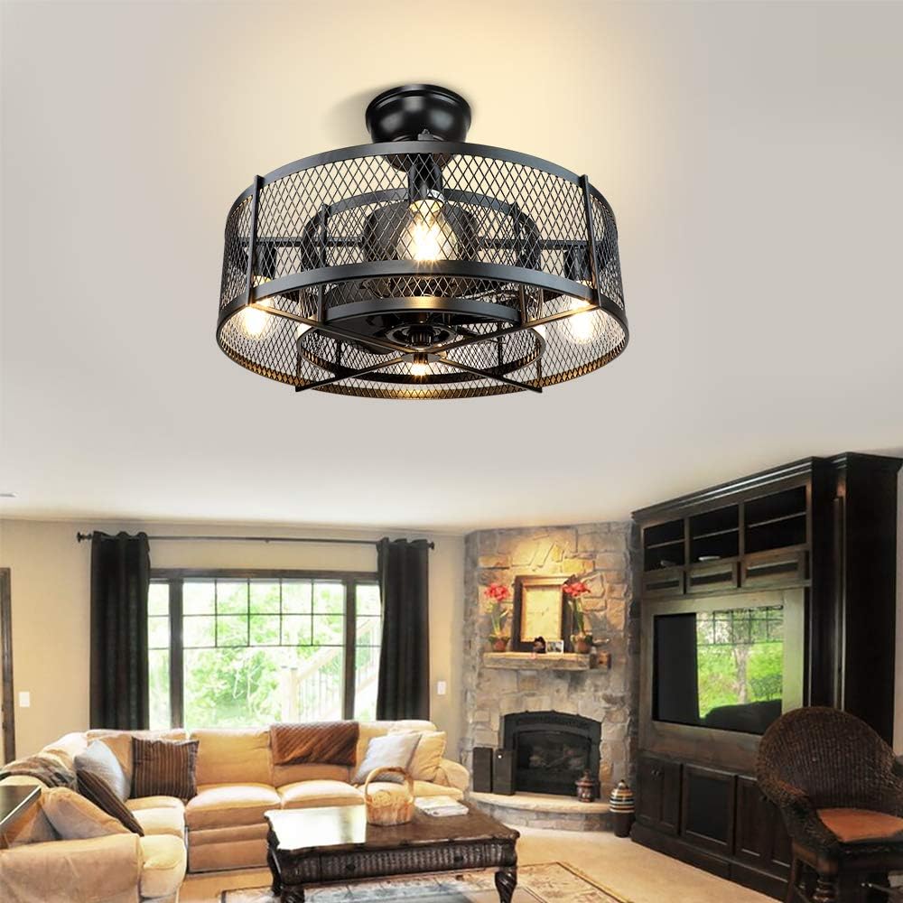 20In Caged Ceiling Fan with Light, Black V783950