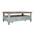 50 Inch 4 Drawers Teal Blue Pine Wood Coffee Table L56615