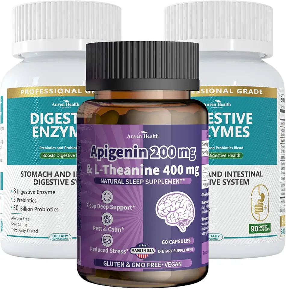 Apigenin with L-Theanine Digestive Enzymes Wellness Bundle L954