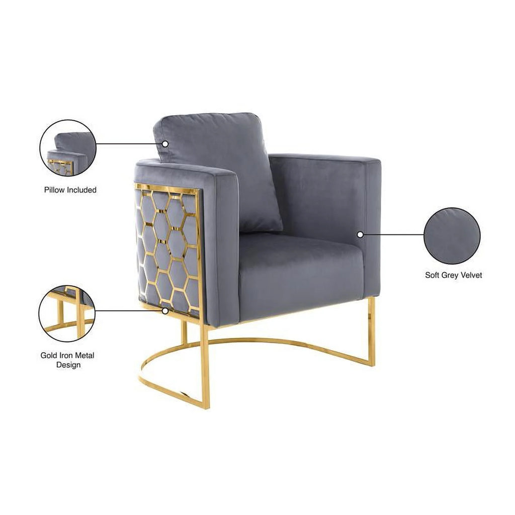 Gray Velvet Chair with Gold Iron Metal Base G66089
