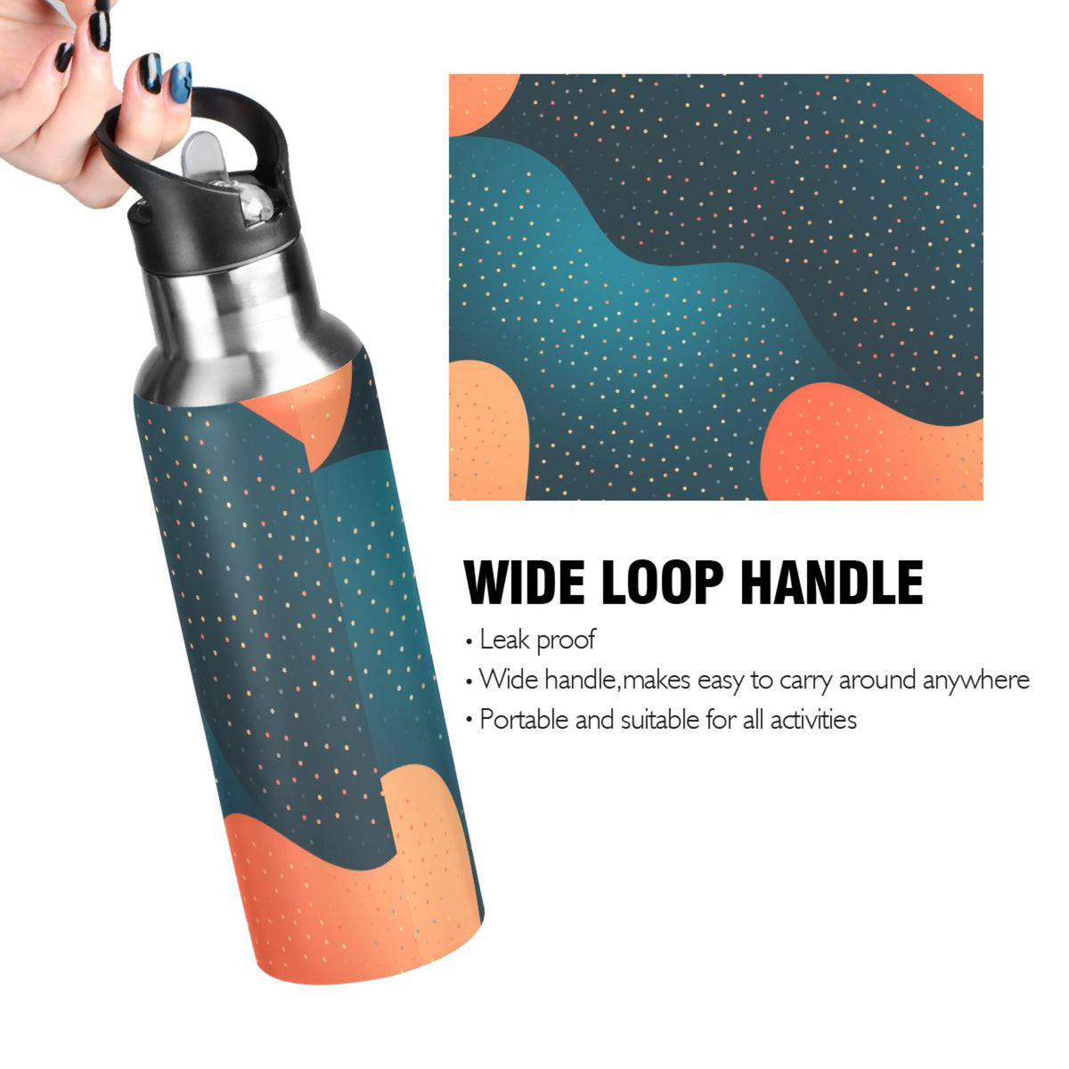 Blue Polka Dot Insulated Stainless Steel Water Bottle with Straw Lid 20 oz A78203