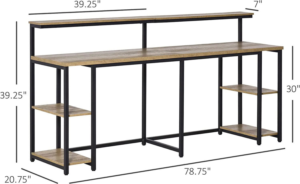 Brown Double Computer Desk with Monitor and CPU Stand R70374