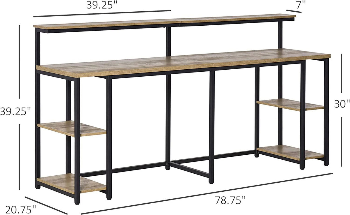 Brown Double Computer Desk with Monitor and CPU Stand R70374