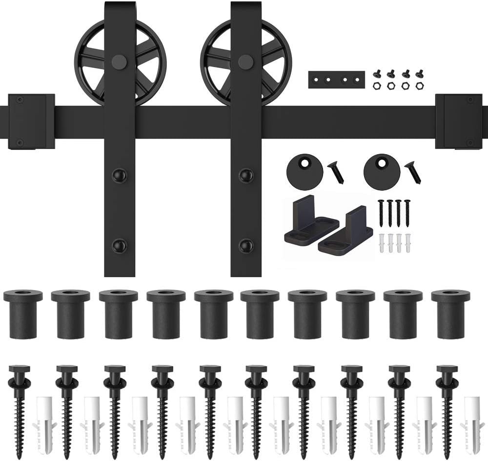 6FT Black Carbon Steel Sliding Barn Door Hardware Kit H872879