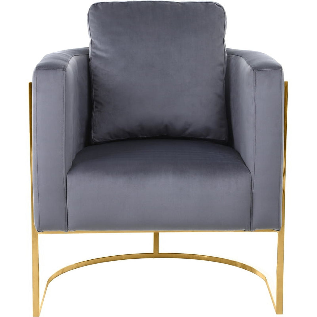 Gray Velvet Chair with Gold Iron Metal Base G66089