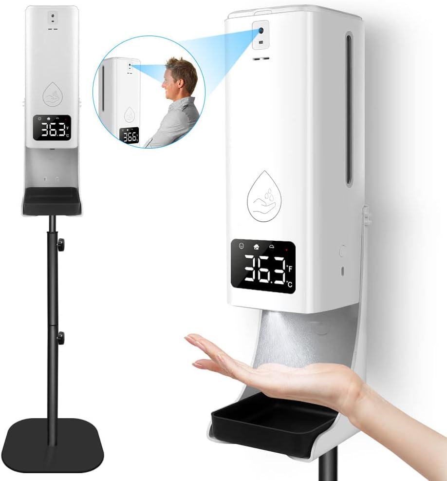 2 in 1 Wall Mount Infrared Thermometer with Hand Sanitizing Soap Dispenser, White A212