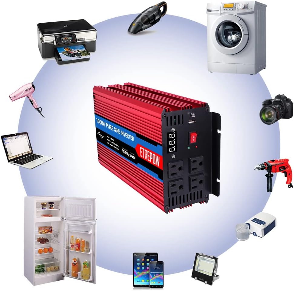 1000 Watt Pure Sine Wave Power Inverter 12V DC to 110V AC K90707
