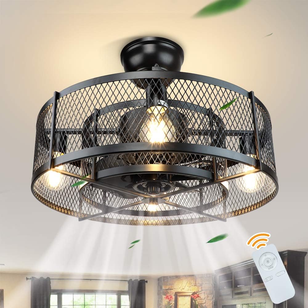 20In Caged Ceiling Fan with Light, Black V783950