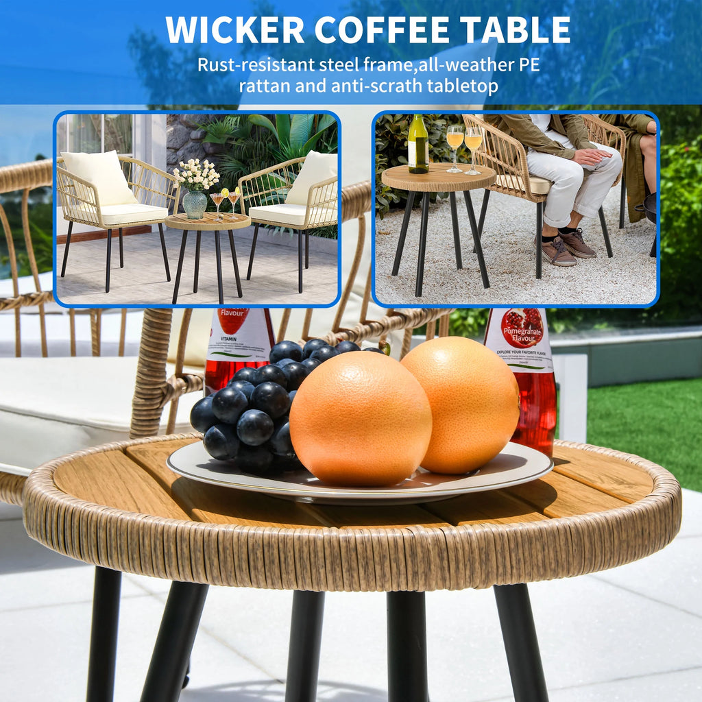 3 Piece PE Rattan Wicker Bistro Set with Cushions M104