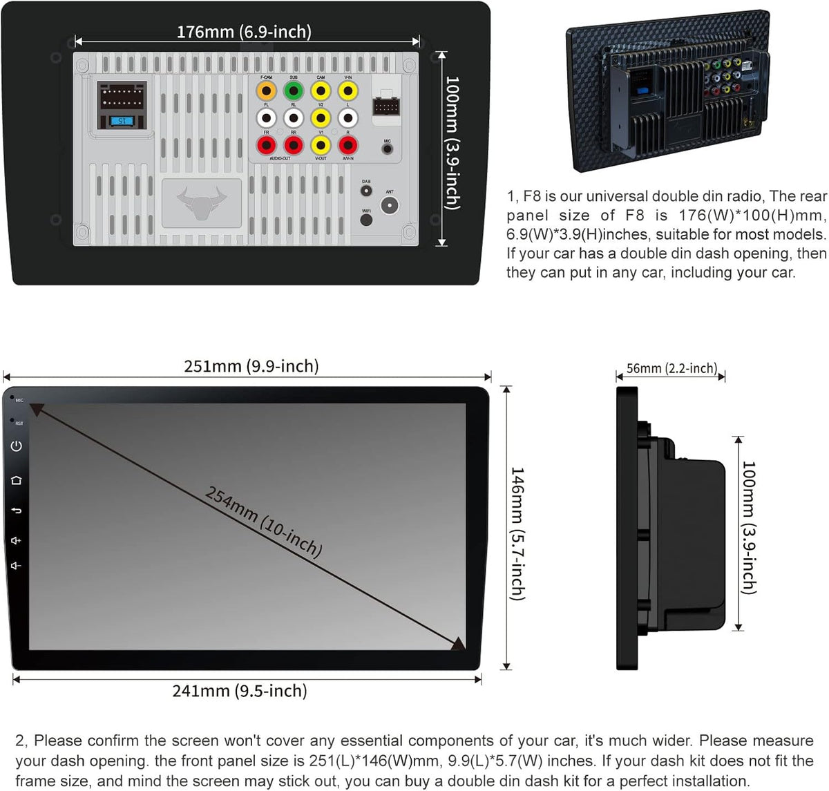 10.1 IPS Touchscreen Double Din Car Stereo with Backup Camera I9083