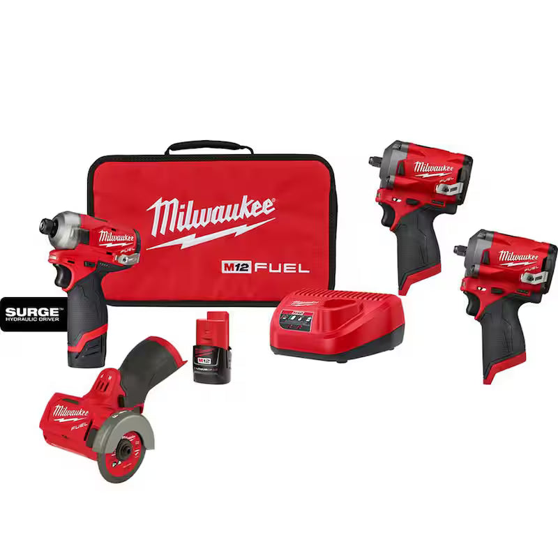 12V Li-Ion Brushless Cordless 1/4 Hex Impact Driver Kit with Impact Wrenches & Cutoff Saw V512