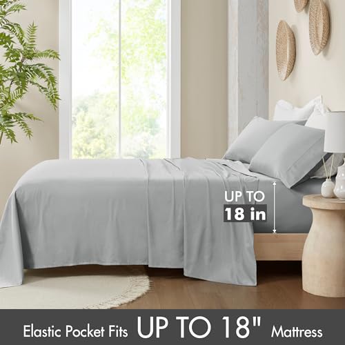 Queen Grey 4 Piece 100% Cotton Sheet Set Q458