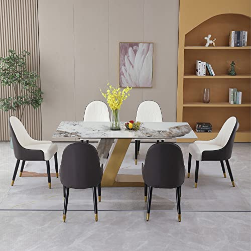Rectangular Sintered Stone Dining Table with Gold Stainless Steel Base N58362