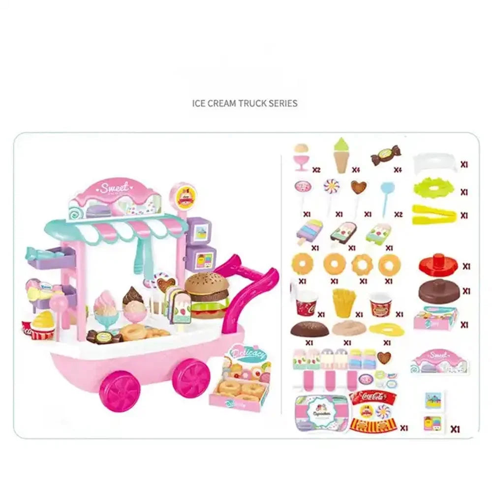 Ice Cream Cart Toy Set with Umbrella Food Dishes T111