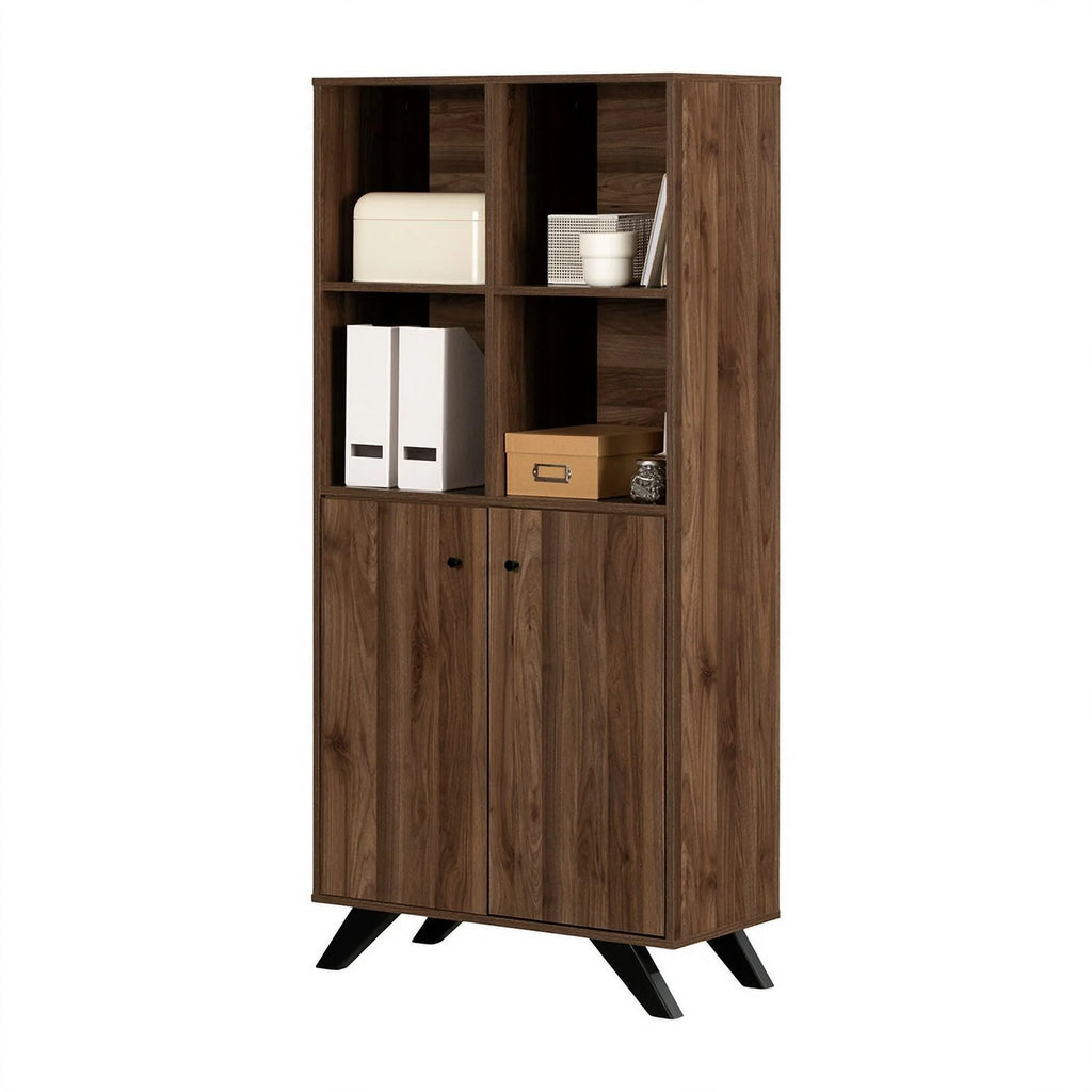 Contemporary Bookcase with Doors Natural Walnut X976398