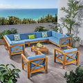 Blue and Brown Outdoor Patio Sectional Sofa with Club Chair Set W16054