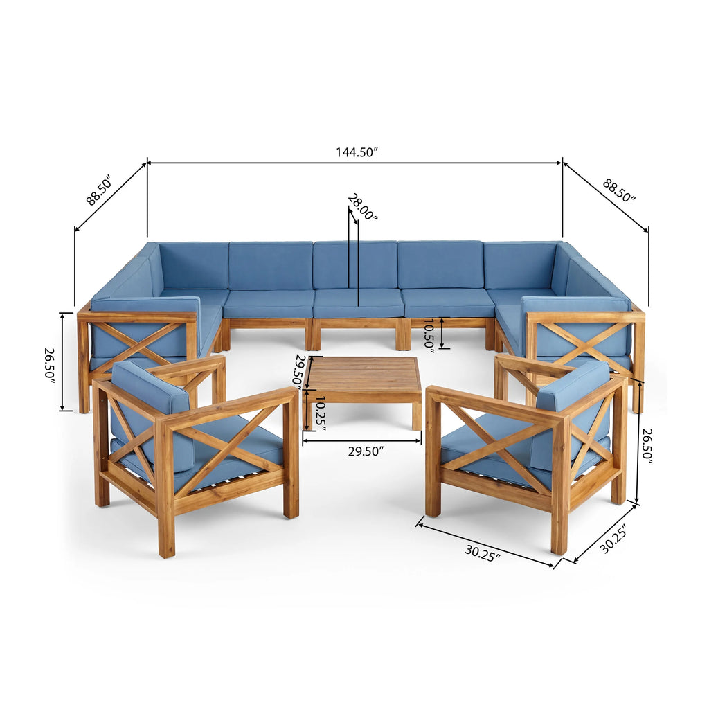 Blue and Brown Outdoor Patio Sectional Sofa with Club Chair Set W16054