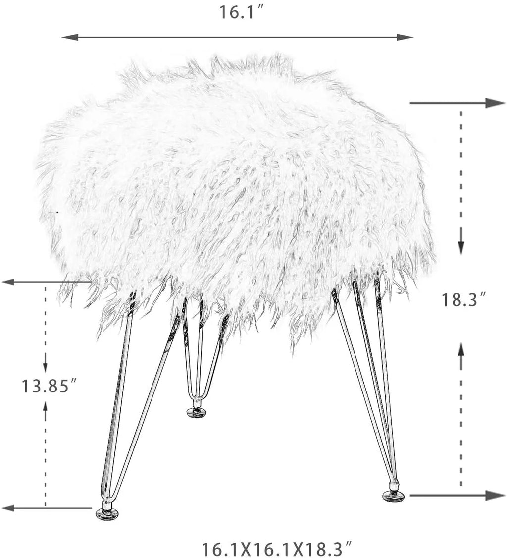 Faux Fur Ottoman Footrest with Metal Legs White G364
