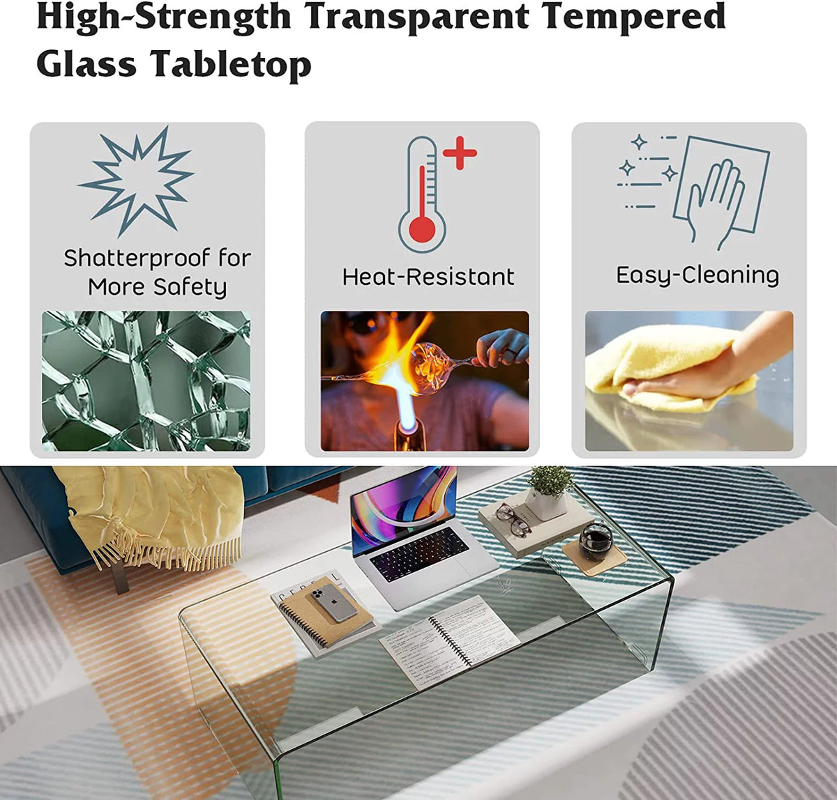 Glass Coffee Table with Smooth Round Edges H9859