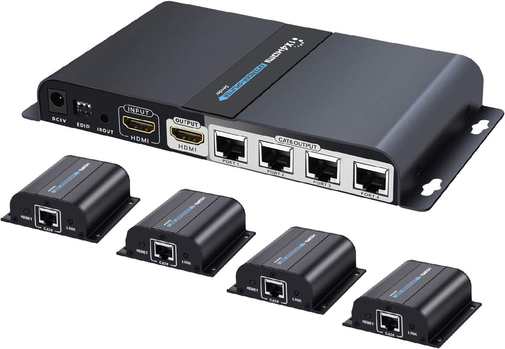 HDMI Extender Splitter over Ethernet Cat6/Cat7 Cable with IR Remote Control 8 Port 1 Input 8 Outputs B598