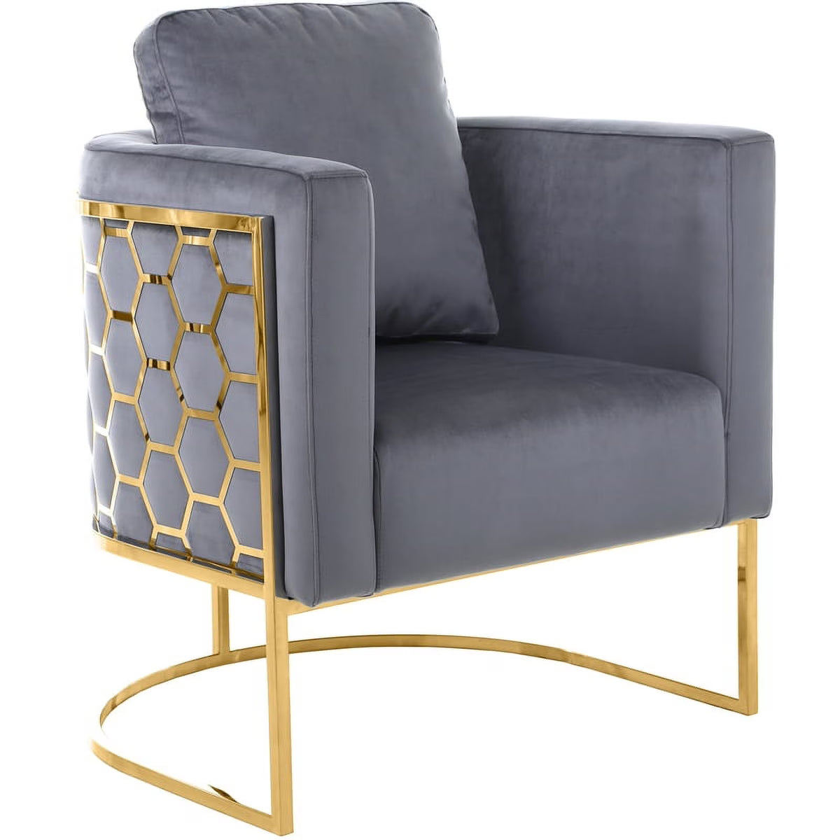 Gray Velvet Chair with Gold Iron Metal Base G66089