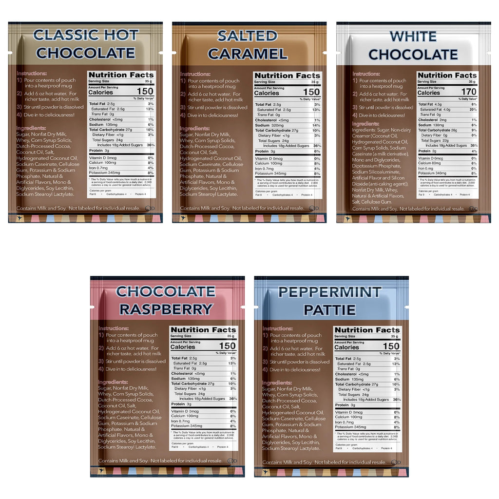 Double Donut Flavored Hot Chocolate Packets, Gourmet Hot Cocoa Mix Variety Pack 30 Count C324