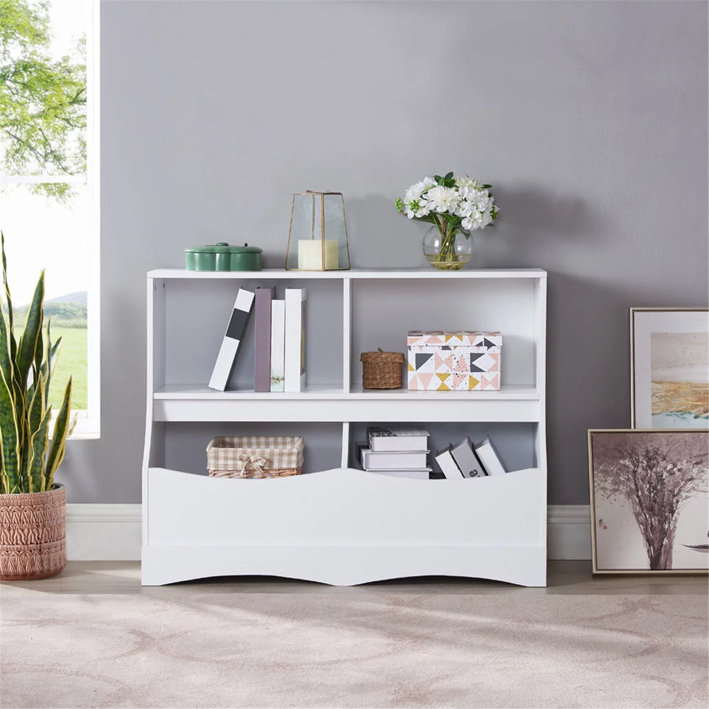 White Kids Toy Storage with Bookshelves Y63866