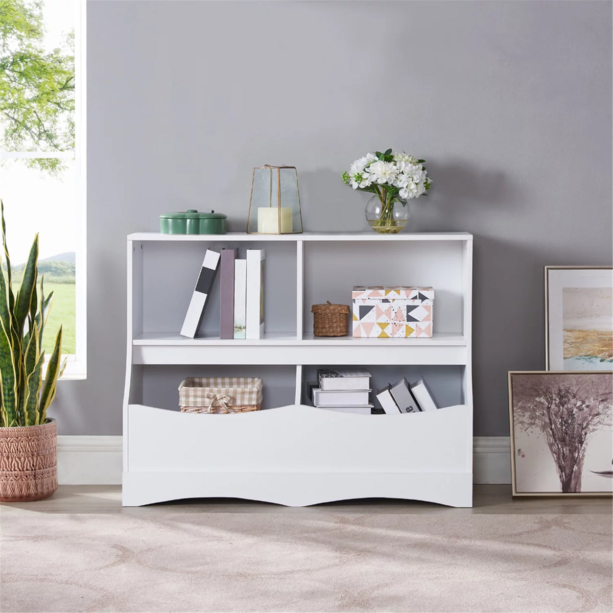 White Kids Toy Storage with Bookshelves Y63866