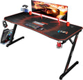 Red 55 inch Gaming Desk with Carbon Fiber Surface Cup Holder Headphone Hook T5879