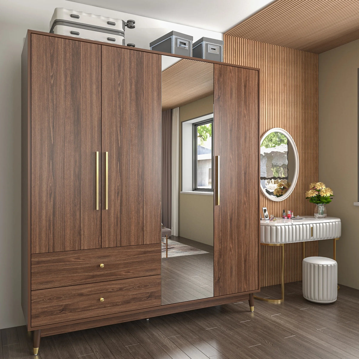 Wood Armoire with Mirror and 2 Drawers V58723