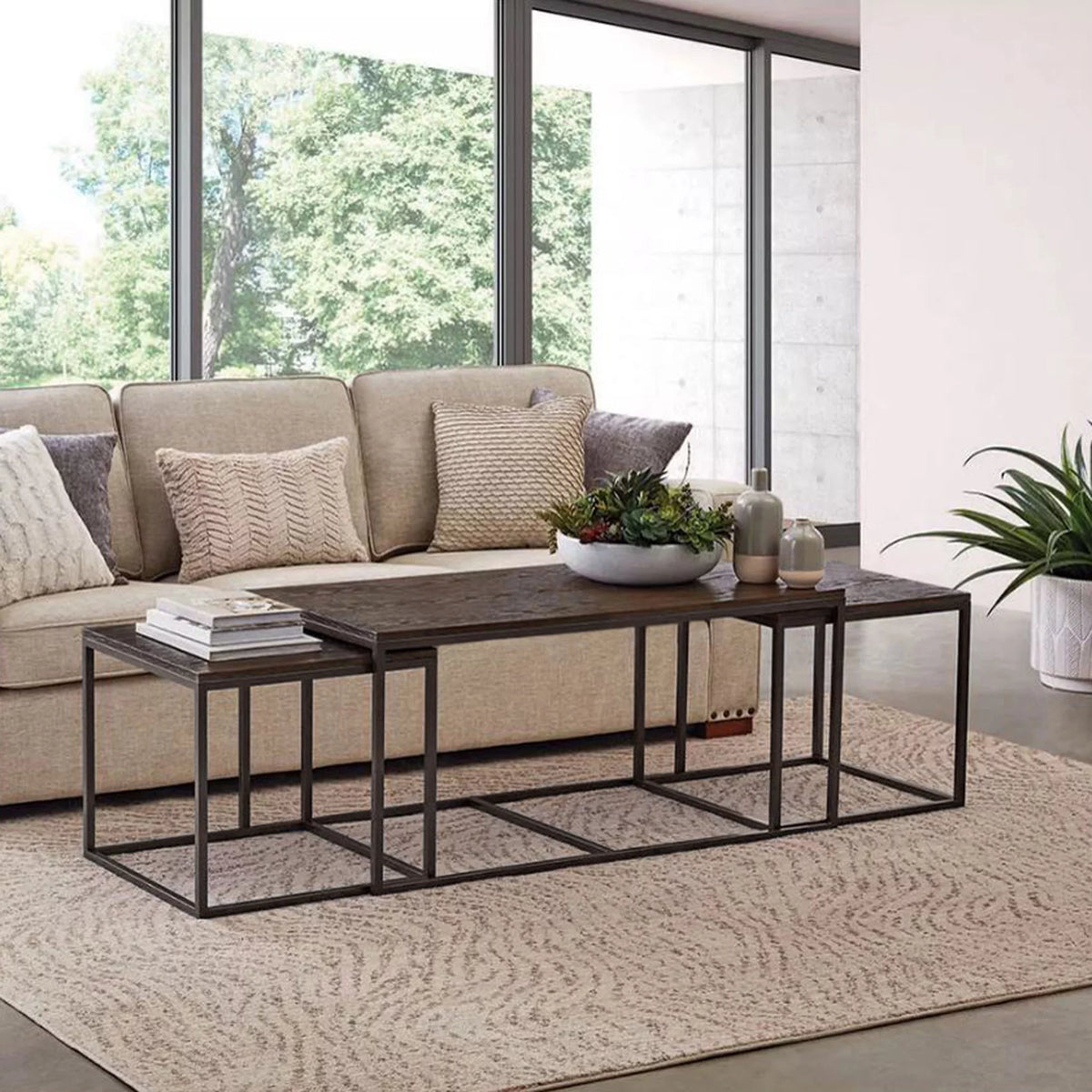 Brown Set of 3 Nesting Coffee Table D794