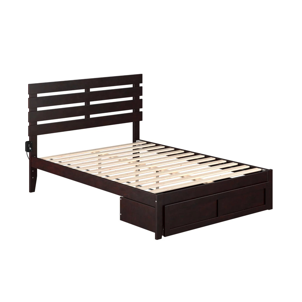 Espresso Wood Full Bed with Foot Drawer U3524