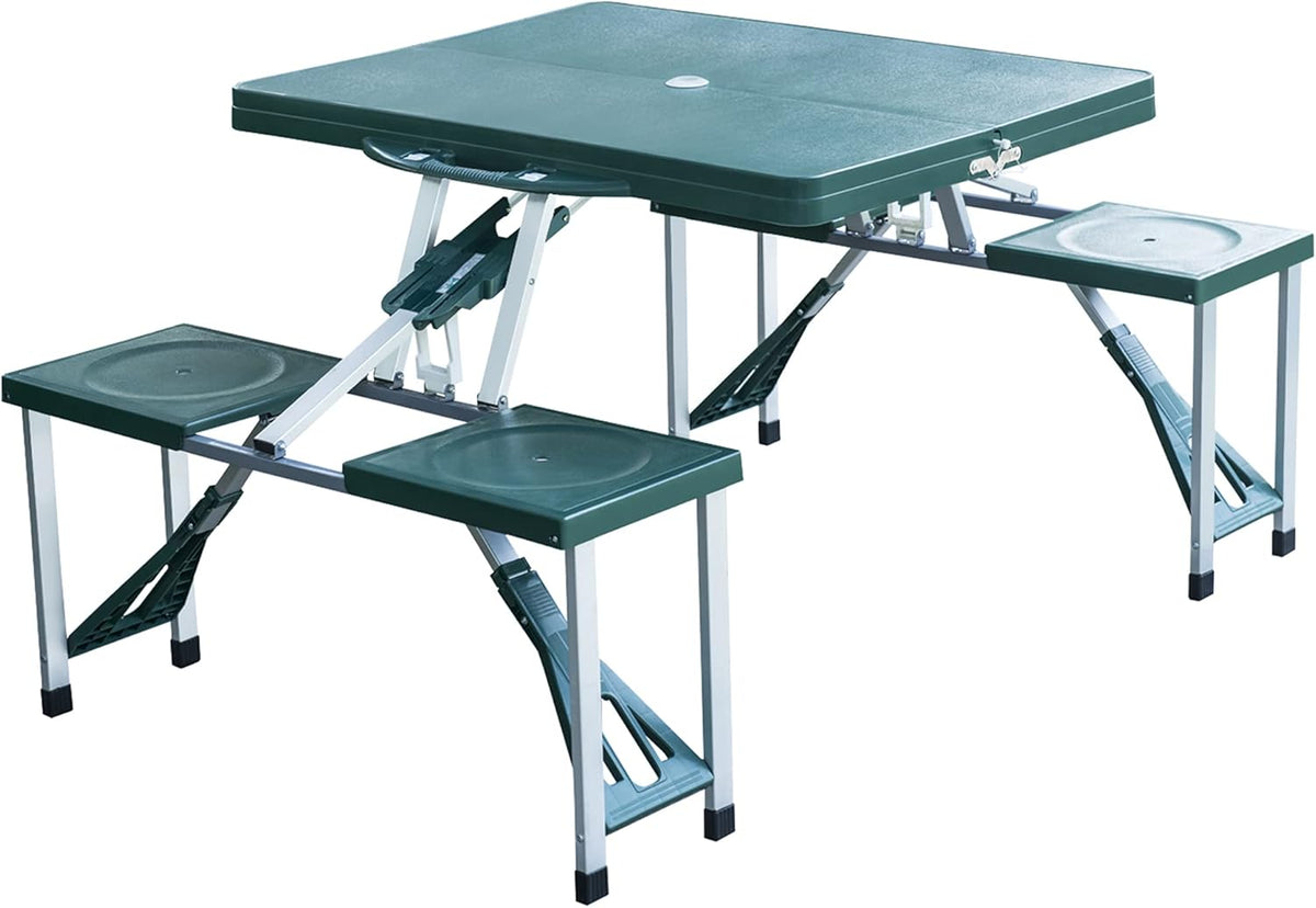 Blue 4-Seats Aluminum Fold Up Picnic Table Set with Four Chairs K171101