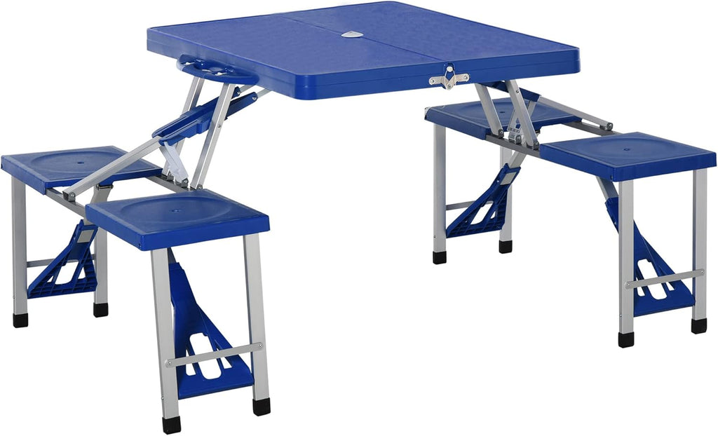 Blue 4-Seats Aluminum Fold Up Picnic Table Set with Four Chairs K171101