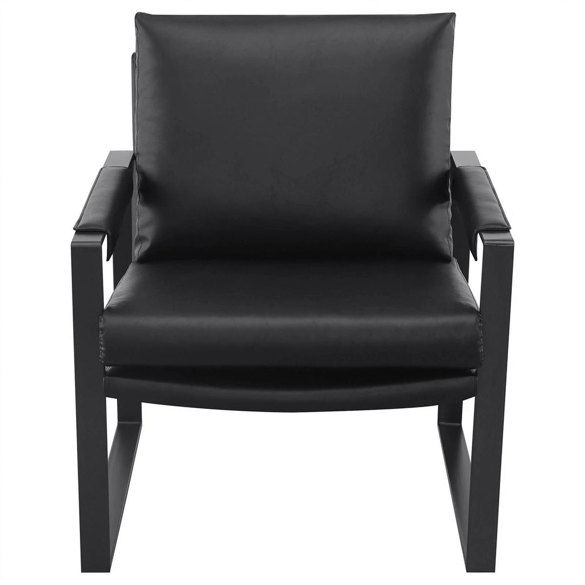 Black Faux Leather Accent Chair with Track Arms D231