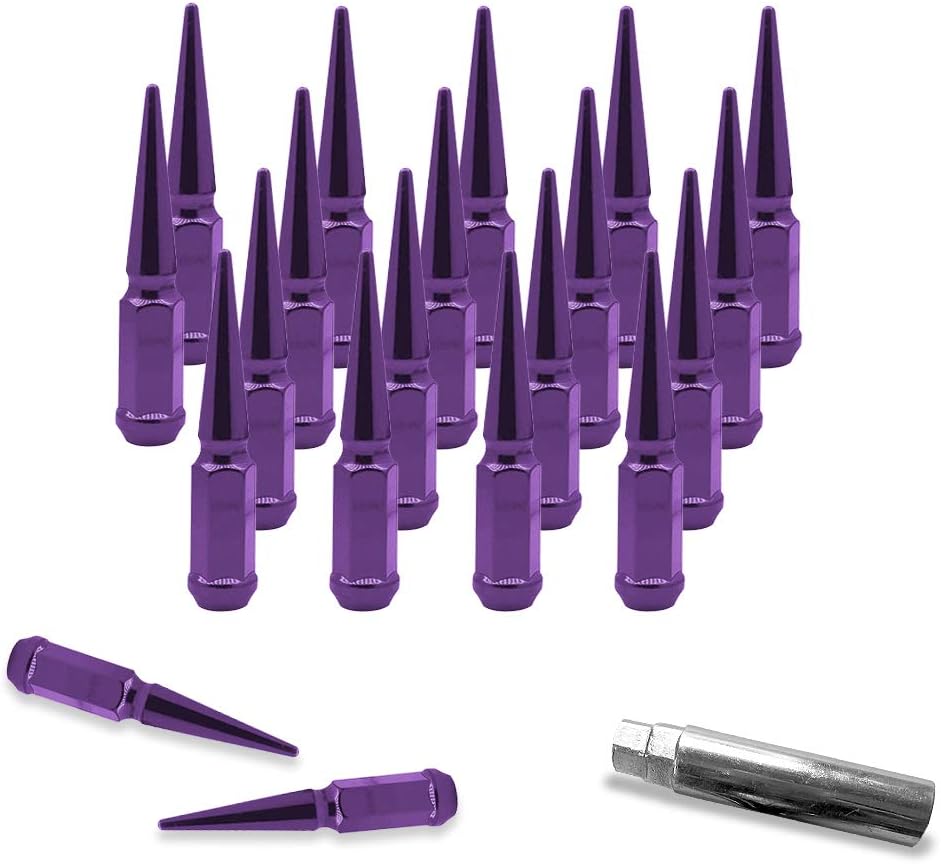 20PCs 9/16-18 Spike Purple Solid Steel Lug Nuts 4.5 INCHES Tall with Key Pack of 2 X782