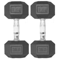 Pair of 25 lb Black Rubber Coated Hex Dumbbells S264531