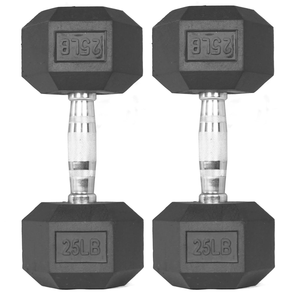 Pair of 25 lb Black Rubber Coated Hex Dumbbells S264531