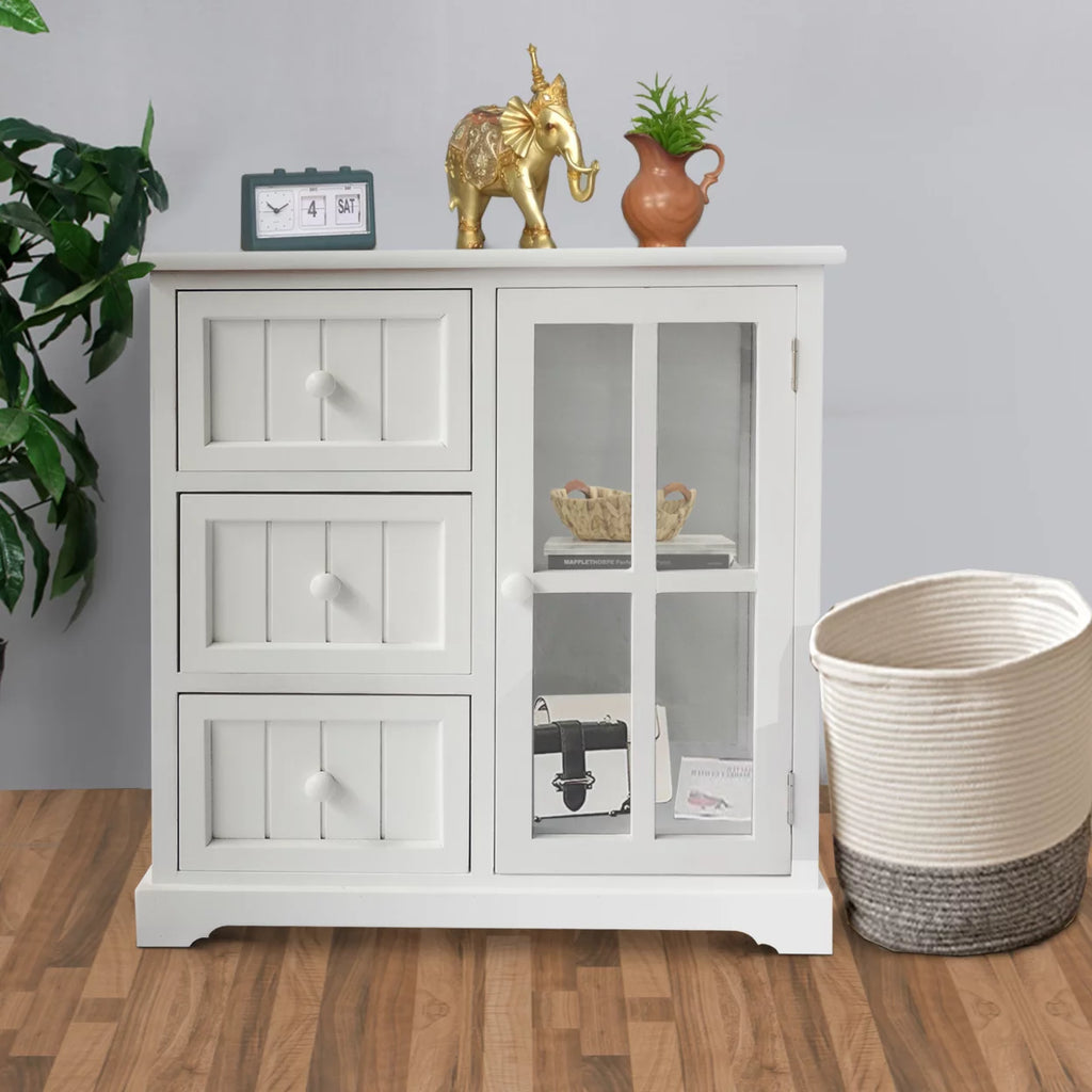 24 Inch White Paulownia Wood Accent Cabinet Z244