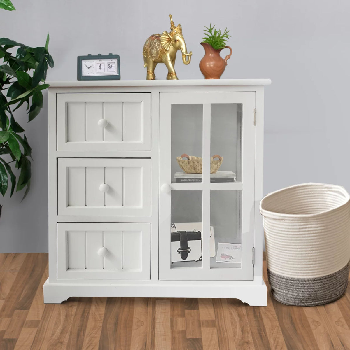 24 Inch White Paulownia Wood Accent Cabinet Z244