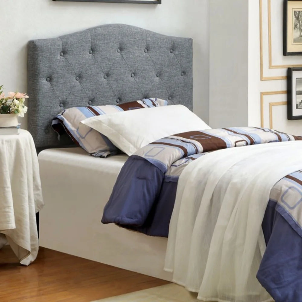 Gray Button Tufted Fabric Full Headboard U9462