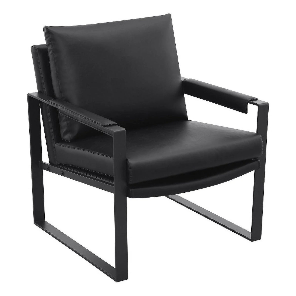 Black Faux Leather Accent Chair with Track Arms D231