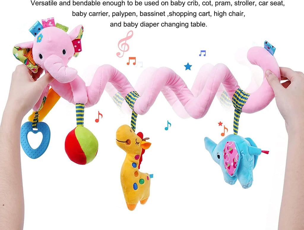 Pink Elephant Hanging Plush Rattles Crib Toy K327834