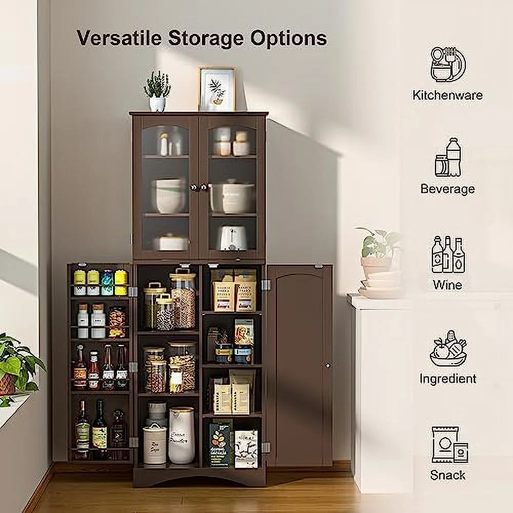 64" Kitchen Pantry Cabinet with Glass Doors and Adjustable Shelves H397081