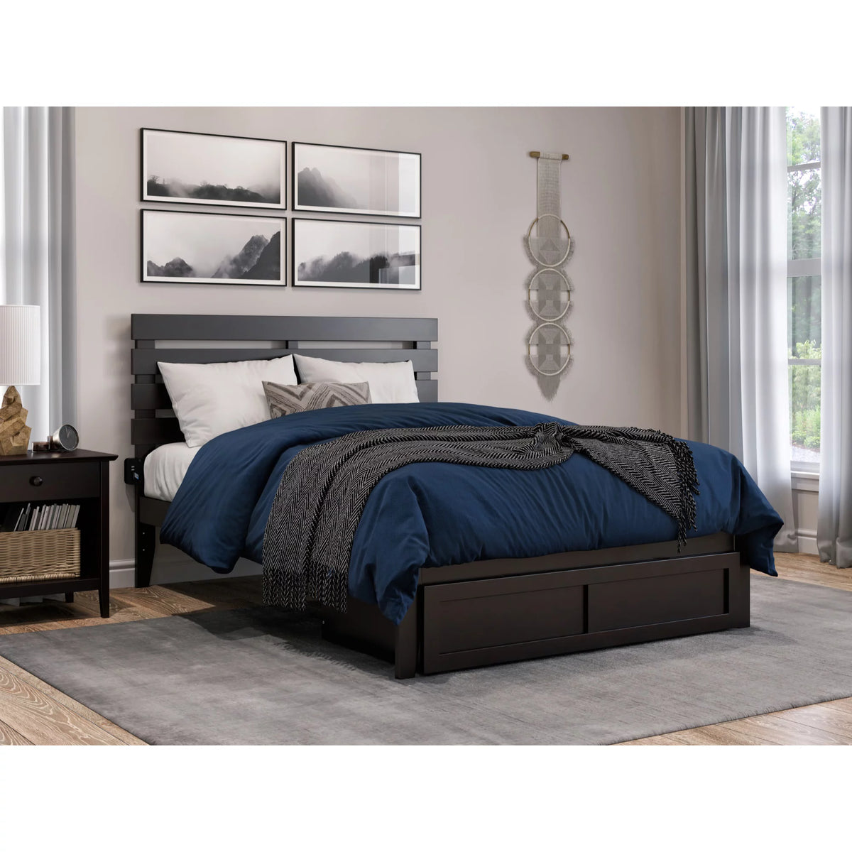 Espresso Wood Full Bed with Foot Drawer U3524