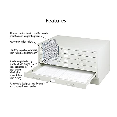 5 Drawer Light Gray Metal Flat File Cabinet W25441