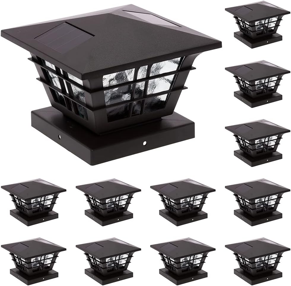12 Pack Black Solar Powered Post Cap Light A449